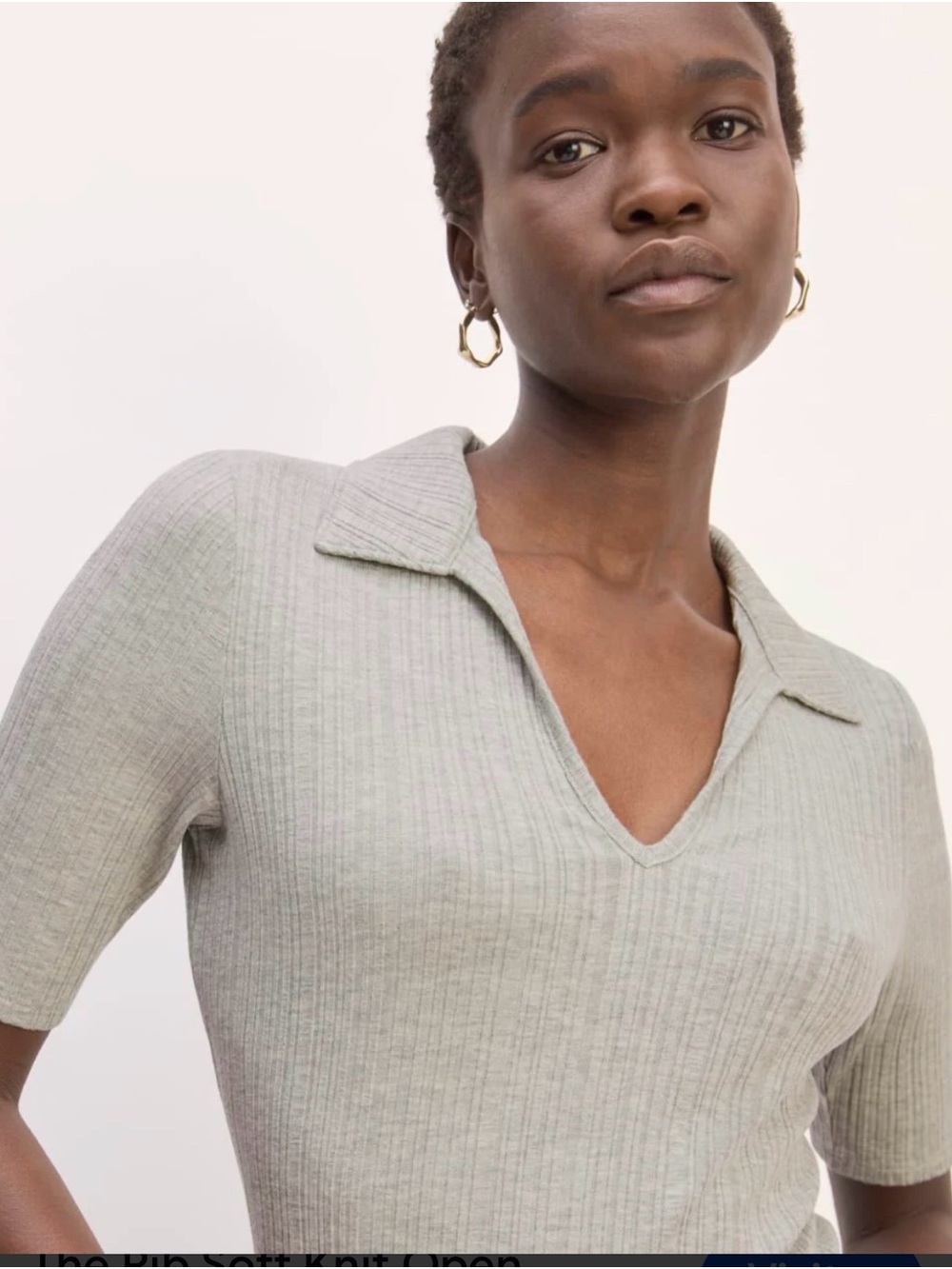Everlane Ribbed V-Neck Polo in Cream.